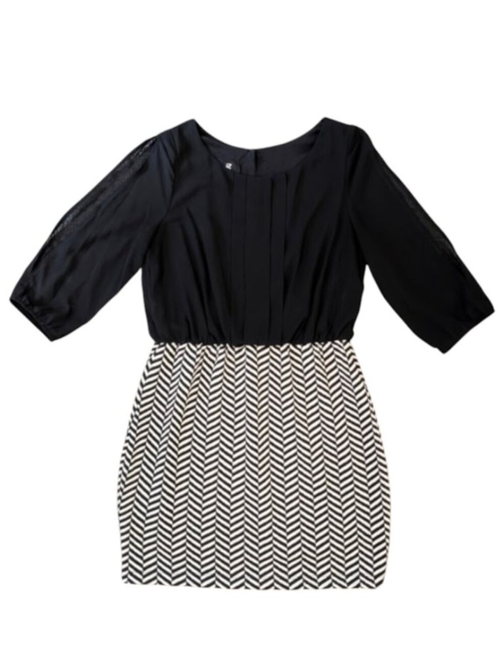 iZ Byer Juniors XL Black & Tan Stripe Mini Dress Open Half Sleeves Pleated Top